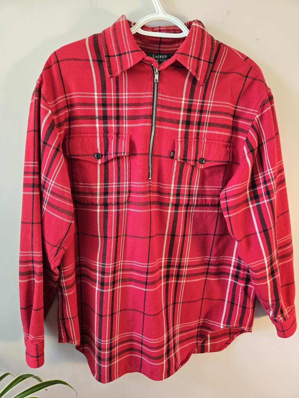 Lauren Ralph Lauren Red Plaid Quarter-Zip Flannel Pullover 🪵🍎